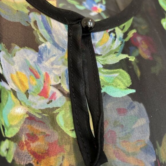 Lily Rose Pink and Yellow Sheer Floral and Black Blouse, Size S - Picture 3 of 11